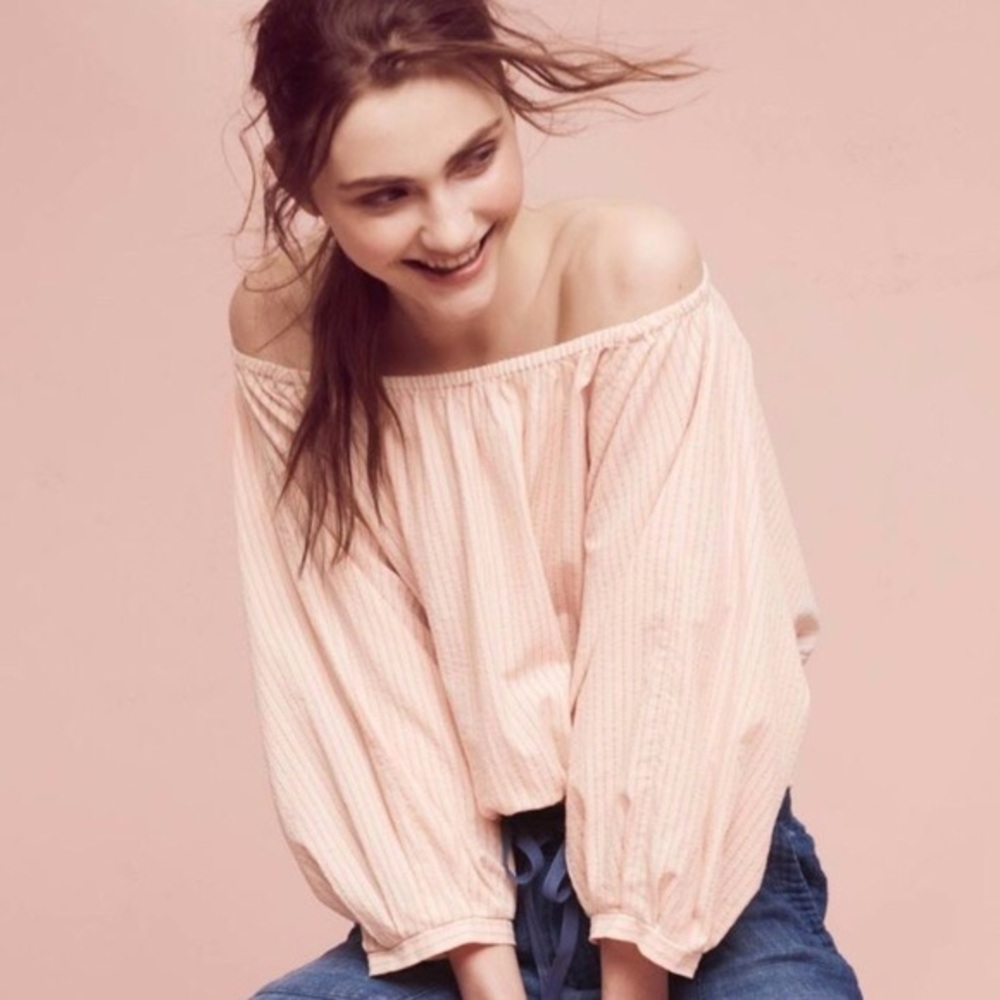 ANTHROPOLOGIE Holding Horses Blush Striped Blouse - Picture 1 of 6